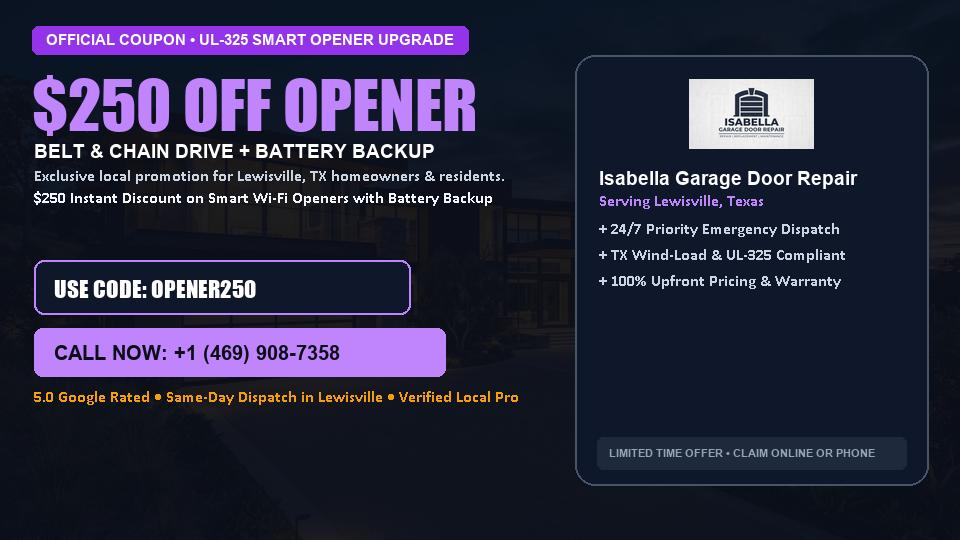 $250 OFF Smart Wi-Fi Garage Door Opener Installation in Lewisville, TX - Isabella Garage Door Repair