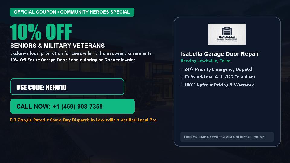 10% OFF Senior, Military & First Responder Discount in Lewisville, TX - Isabella Garage Door Repair